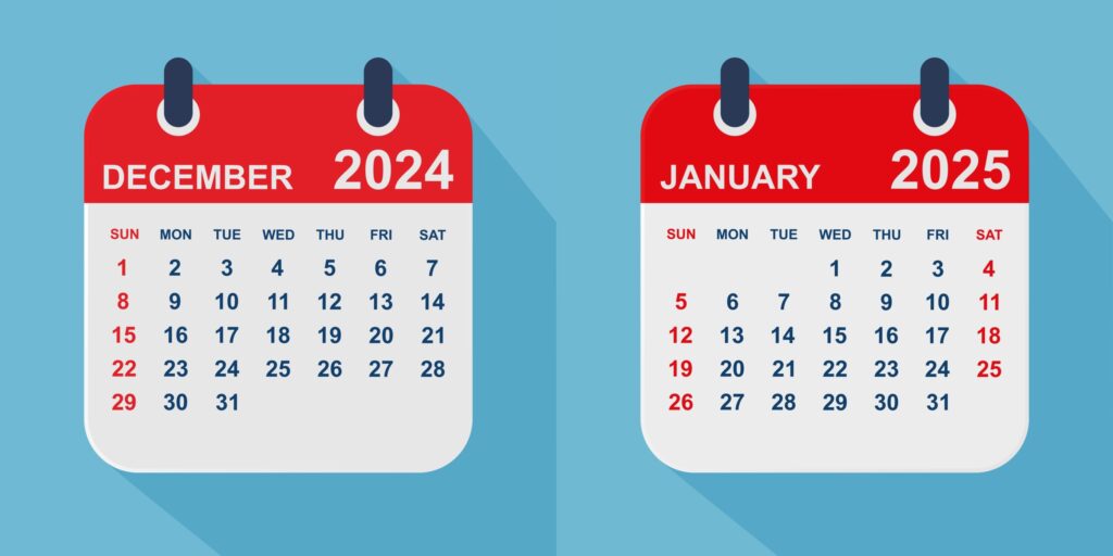 Calendar view showing December 2024 to January 2025