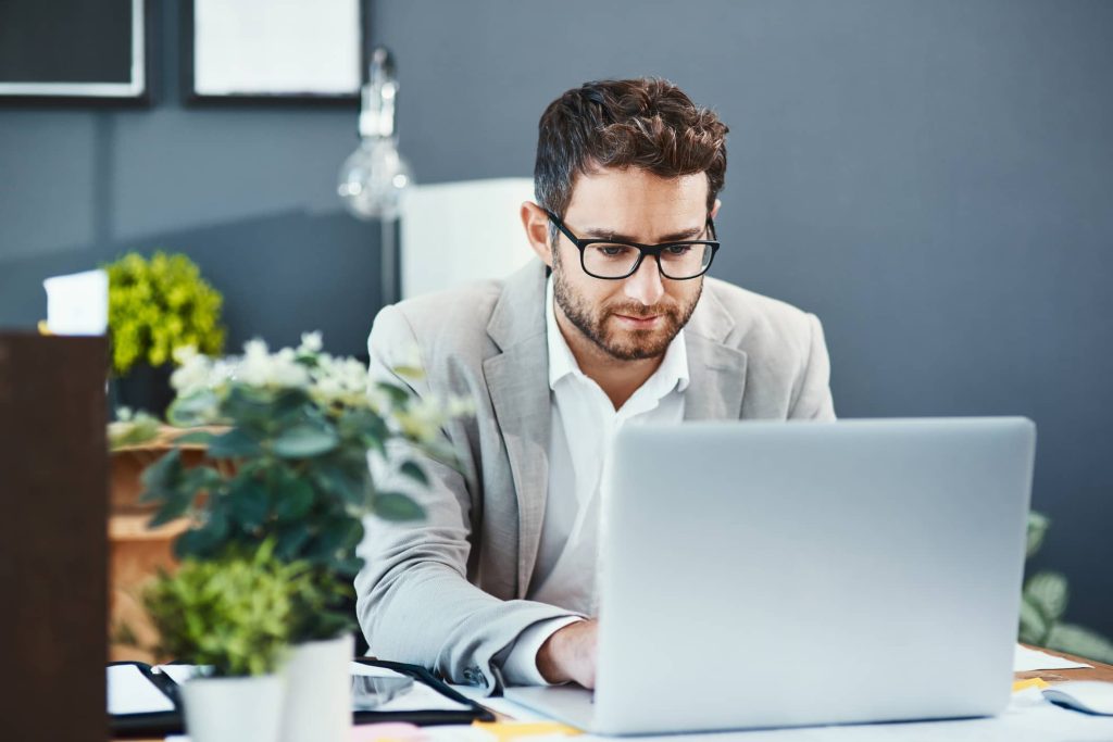 Businessman working on laptop