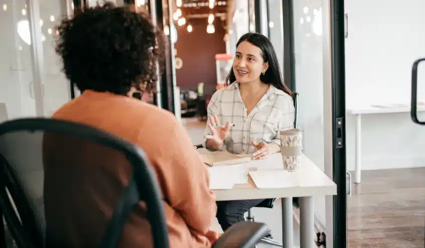 two women talking