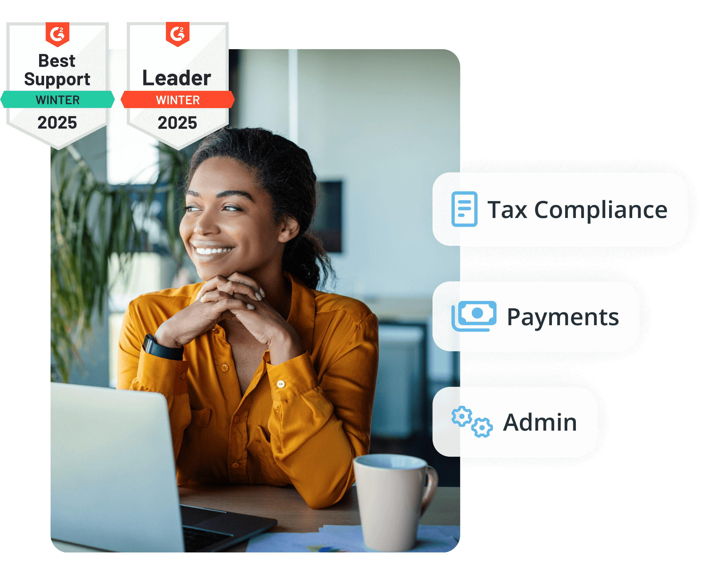 woman happy compliance payments admin