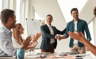 team happy handshake