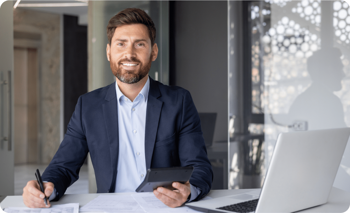 man happy laptop
